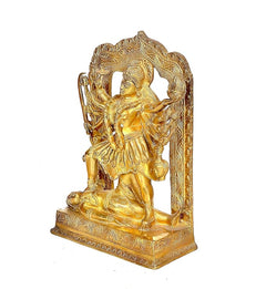 Brass Kali Mata idol statue from angled view, multi-armed deity, ornate arch