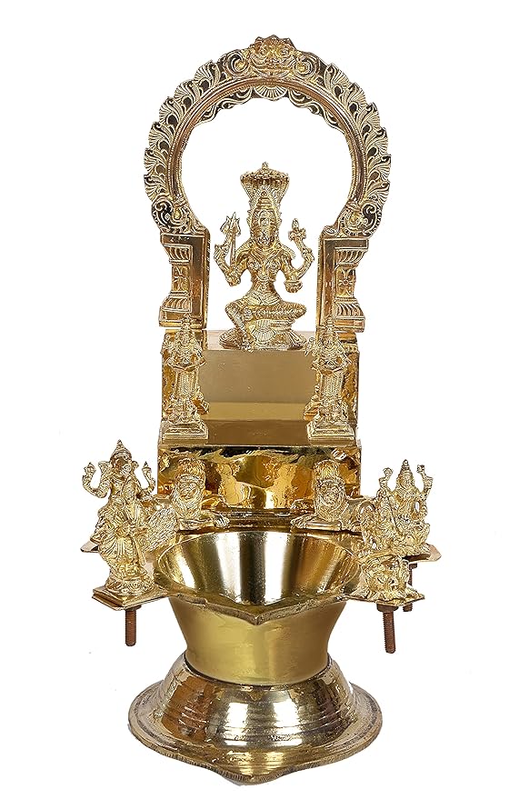 Goddess Mariamma Brass Idol with Wick Lamp Statue Showpiece Form Temple Puja Mandir Golden Height 18 Inches