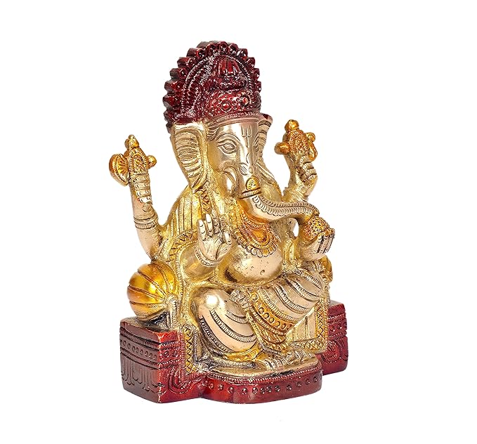 Brass Ganesha Ganpati Ganesh Statue Idol Murti for Home Mandir Temple, Height : 6 inch