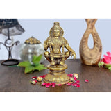 Brass Ayyappa figurine kneeling with blessing pose, 8.5 in tall