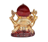 Brass Ganesha statue idol from back view, maroon halo back, golden torso, ornate base