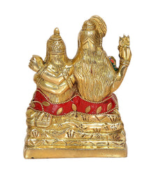 Brass Shiv Parivar murti (5 inch), side close-up: gold-toned figures with red waist cloth and ornaments