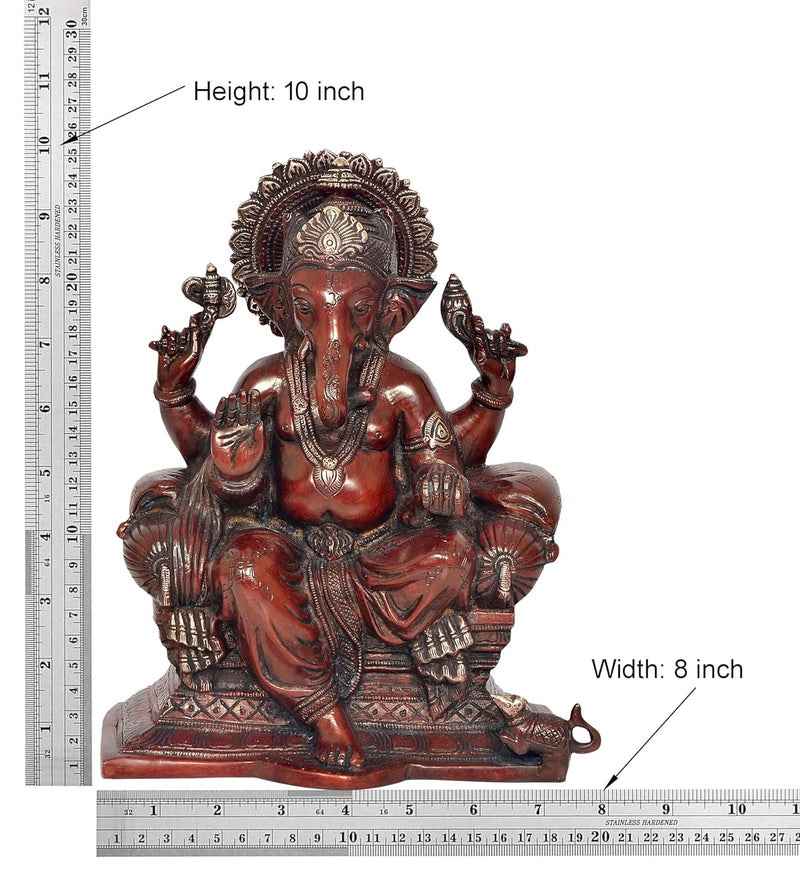 Brass Lord Ganesha Idol Sitting Ganesh Statue Decorative Sculpture for Home Decor Office Mandir Pooja Temple (Height 10 Inch)