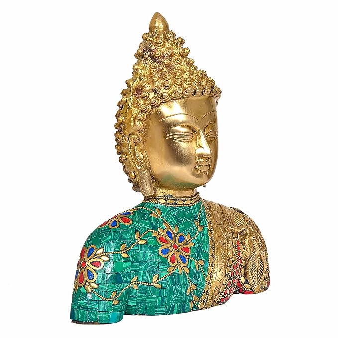 Brass Buddha Head Sculpture (Height: 11 Inches)