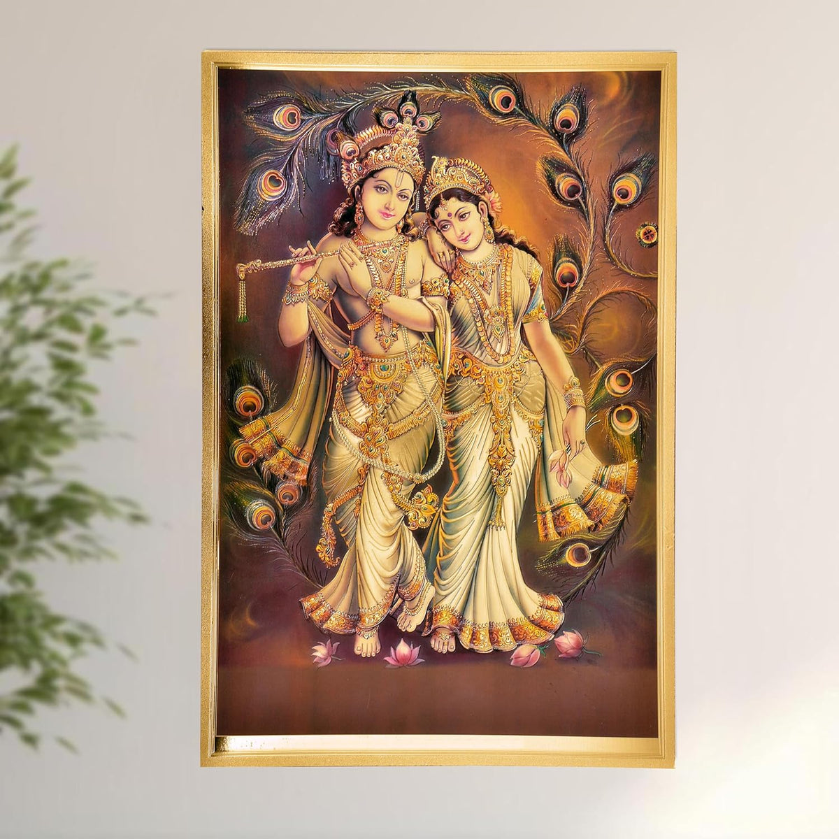 Gold Foil Plated Radha Krishna Wall Poster (Height 18 Inch X Width 12 Inch)