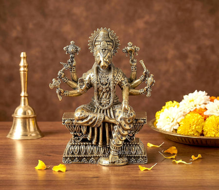 Superfine Brass Varahi Eight Armed Showpiece Murti (Height :4 Inch)