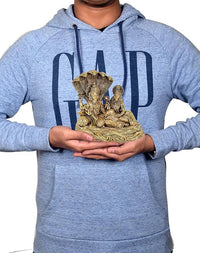 5-inch brass Lakshmi-Vishnu Sheshnag idol statue held in hands for home puja