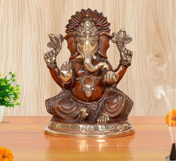 Brass Handcrafted Ganpati Bappa Murti (Height 7.5 Inch)