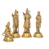 Brass Ram Darbar figurines set: seated devotee and three standing figures on bases