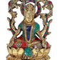 Brass Goddess Lakshmi Sitting On Lotus Idol Statue for Pooja Office Prosperity Wealth Home Warming Showpiece Multicolour Height 11.5 Inches