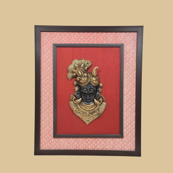 Brass Shreenath ji Face Mask Idol with Frame Wall Hanging (Height 22 Inch) Study Setting