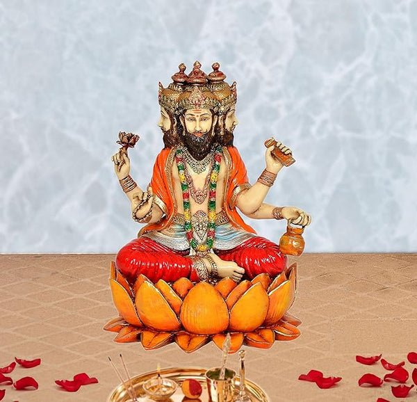 Poly Resin Lord Brahma Ji Statue Home Decoration Multicolor Height 7.5" Inch