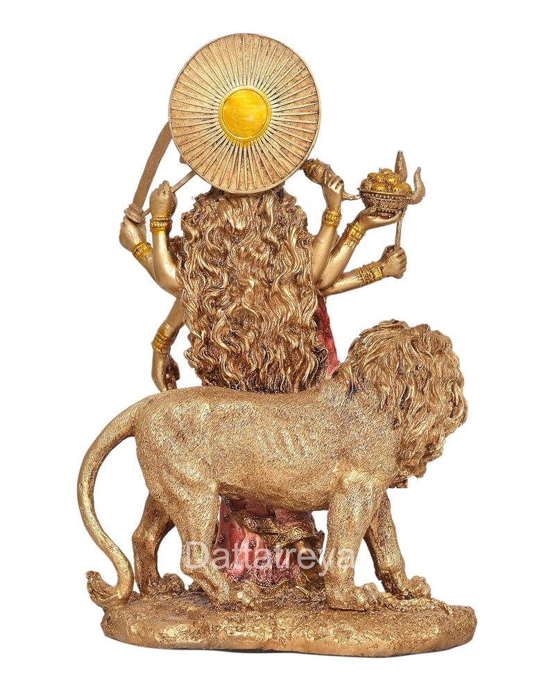 Resin Standing Durga Maa with Lion Idol Hindu Goddess Sherawali MATA Murti MATA Rani Statue Figurine Home Temple (Height: 11 Inch)