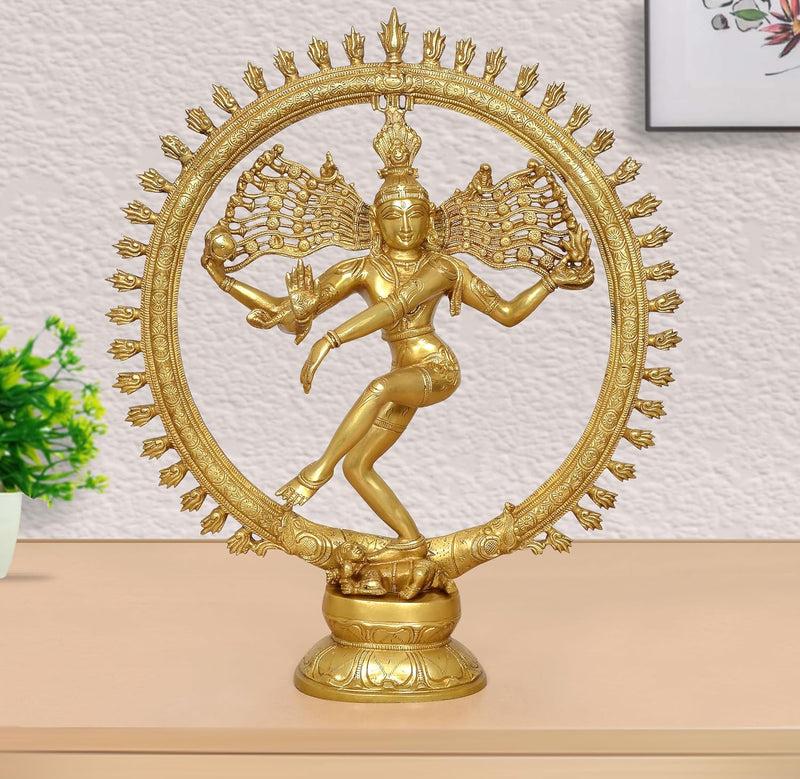 Brass Natraj Lord Shiva Dancing Idol (Height: 20 inch) (Golden)