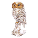 Polyresin owl tabletop figurine, 8.5 in, detailed feather pattern and blue eyes