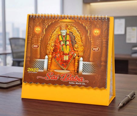 Table Top SAi Baba Desk Standing Calendar For Home and Office Table Calendar 2027 (Height:8.5 Inches)