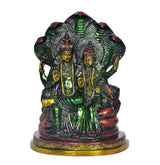 Lakshmi and Vishnu brass idol statue on Sheshnag hood, front view, multicolor finish