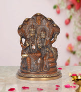 9-inch brass Lakshmi-Vishnu statue on Sheshnag, multicolor puja altar idol