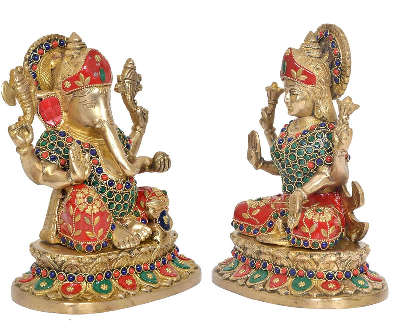 Premium Brass Lakshmi Ganesh Idol Set – Laxmi & Ganesha Statues for Home Décor, Mandir & Pooja (Height :9 Inches)