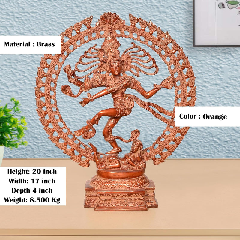 Brass Natraj Lord Shiva Dancing Idol (Height: 20 inch) (Orange)