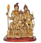 Gold-toned brass Shiv Parivar showpiece with four faces, seated poses, and staff