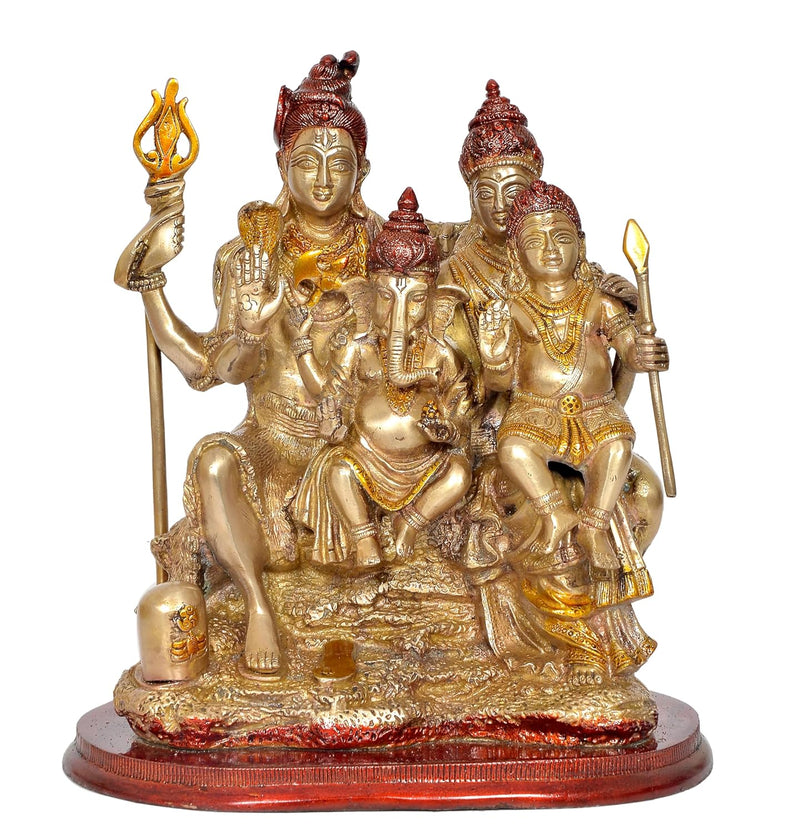 Brass Shiv Parivar Shiva Family Idol Family for Home Decor Mandir Pooja Showpiece Barss Statue (Height 12 Inch)