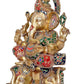 Brass Ganesha Ganesh GanpatiStatue Idol Murti On Lotus for Home Decor Height : 17 inches