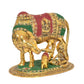 Metal Kamdhenu Cow with Calf and Bal Krishna (Height: 6.5 Inch)