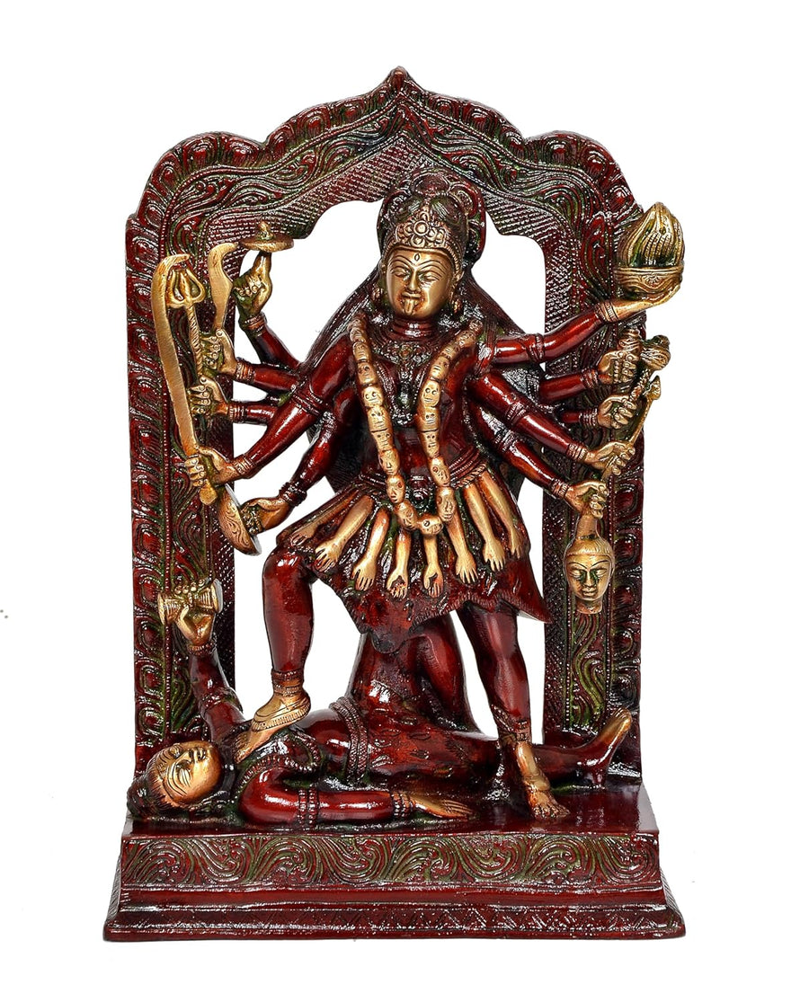Brass Goddess Mahakali Kali MATA Idol Statues with Shivji, Home Decor Pooja Mandir (Height: 9.5 inch) Craft Detail