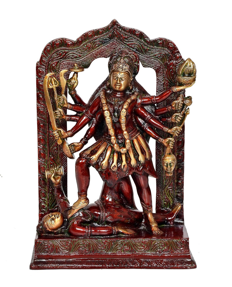 Brass Goddess Mahakali Kali MATA Idol Statues with Shivji, Home Decor Pooja Mandir (Height: 9.5 inch)