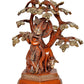 Brass Lord Cow Krishna with Tree Idol Figurine Sculpture Playing Flute Statue Decorative Showpiece, (Height 13 Inch)