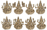 Ashtalakshmi brass wall hanging set of 8, grid of seated goddess reliefs