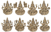 Ashtalakshmi brass wall hanging set of 8, grid of seated goddess reliefs