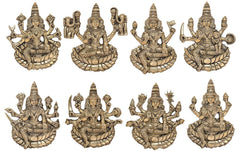 Ashtalakshmi brass wall hanging set of 8, grid of seated goddess reliefs