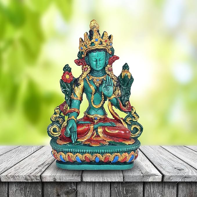 Tibetan Buddhist Green Tara Resin Statue Mother Goddess 5 Tall