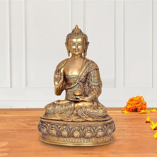 Brass Buddha Figurine Sitting mudra (Height: 15 Inches)