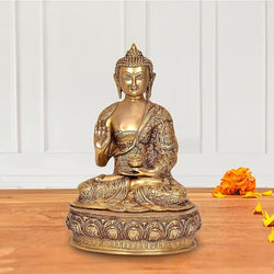 Buddha Statue for Home Decor Office Corporate Gift Meditation Showpiece Figurine Golden in Brass(Height: 15 Inches)