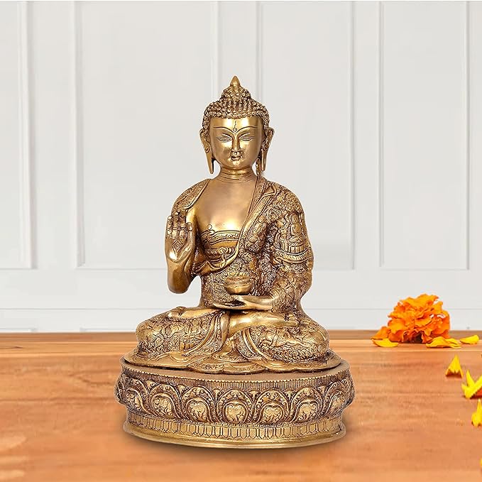 Buddha Statue for Home Decor Office Corporate Gift Meditation Showpiece Figurine Golden in Brass(Height: 15 Inches)