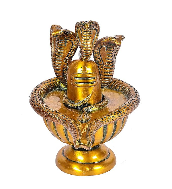 Brass Shivling Statue with Three Snake Height 11 Inches Entryway Setting