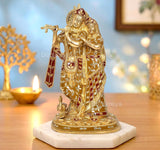 Brass Radha Krishna standing idol with peacock flute, multicolor, 12-inch