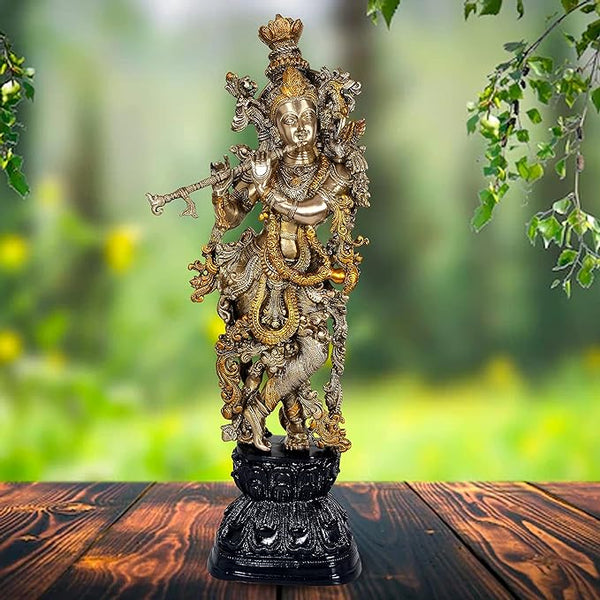 Brass Krishna Bhagwan Krishn Statue Murti for Home Decor Idol Decor | Height : 30 Inches