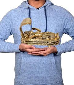 6-inch Brass Vishnu Yoga Nidra statue held in hands, reclining with cobra hood