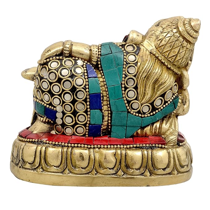 Brass Lord Ganesha Idol Ganesha Resting Ganesha Inlay Work Height 4 Inch