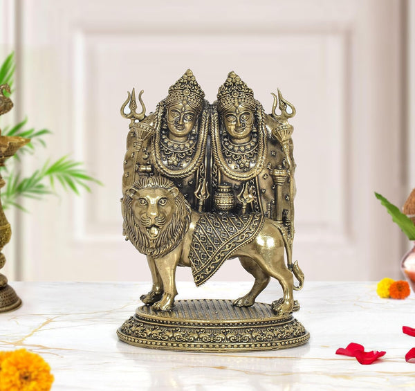 Superfine Brass Kaila Devi Chamunda on Lion Murti (Height 4.5 Inch)