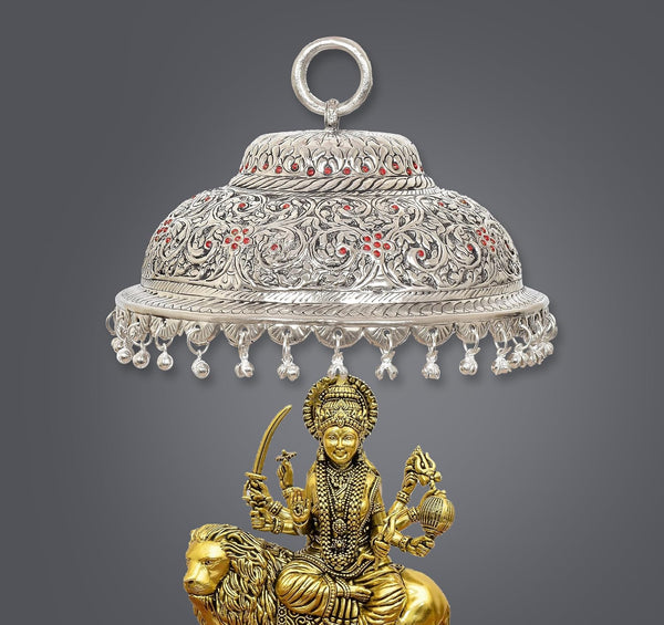 Metal Silver Carved Chattar (Height : 5.5 Inch) Study Setting