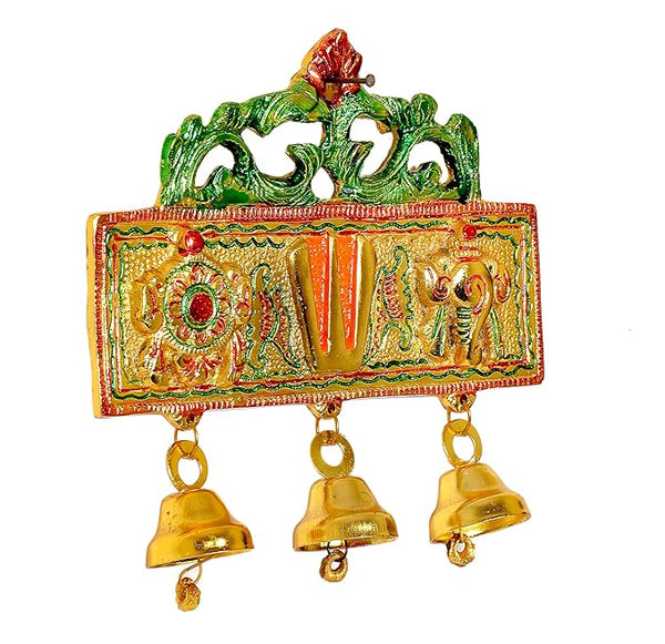 Metal Hanging Balaji Idol Sanku Chakra Namam Latkan Statue Mandir Hanging with Bells Tirupati Balaji Murti Symbol Tilak for Home & Office Height: 6 Inch Study Setting