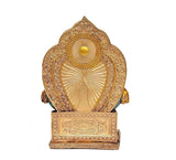 Rear view of Lord Kubera Kuvera statue idol, antique bronze back panel with sunburst halo