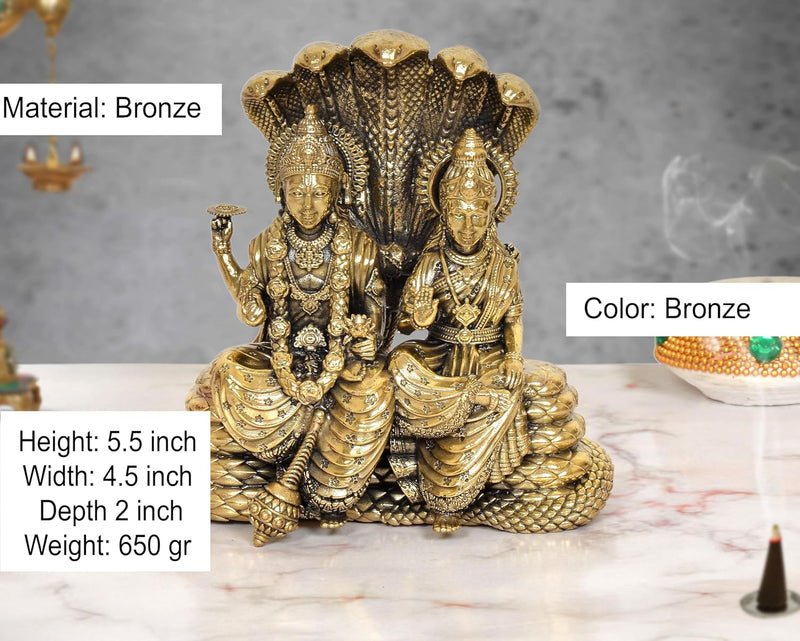 Bronze Maa Lakshmi with Lord Vishnu On Sheshnag Idol Statue (Height 5.5 Inch)