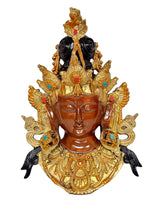 Tara Wandhängemaske mit meditierendem Gesicht, schwarzer und goldener Schmuckkrone