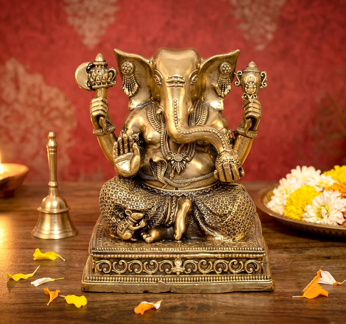Superfine Brass Lord Ganesha Statue – Ganesh Ji, Vinayak, Ganapati Bappa Murti for Home Temple, Mandir, Office Décor & Pooja (Height: 5 Inches)